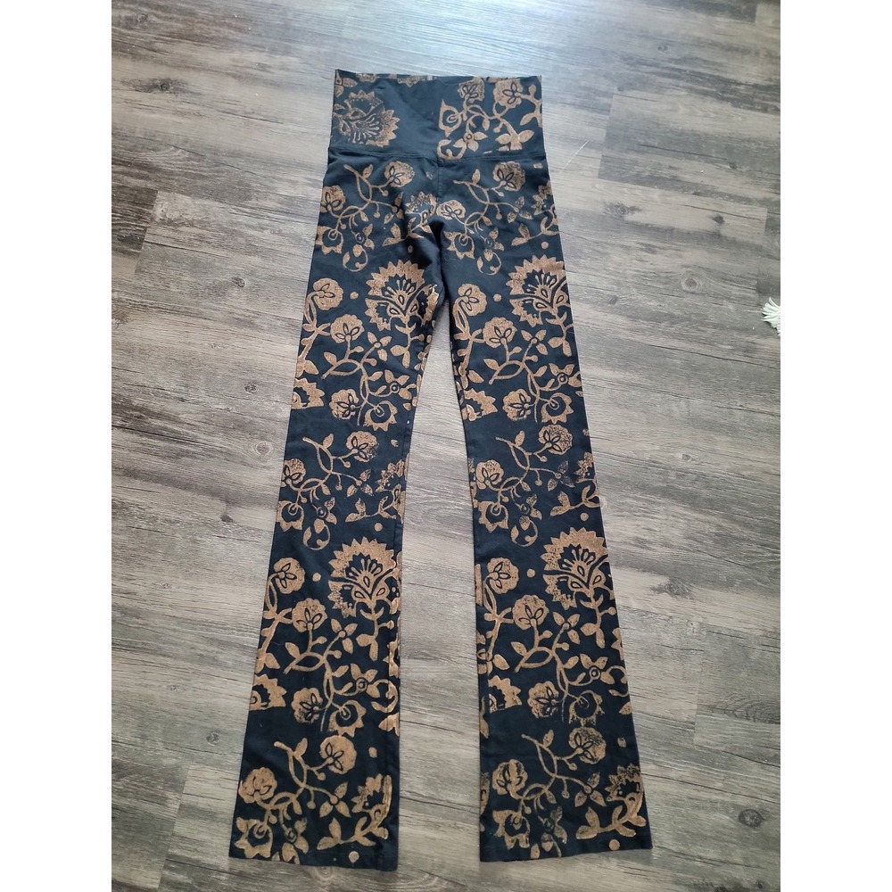 Hard Tail High Rise Flare Pants Black Bronze Floral Damask Yoga Bootcut Small